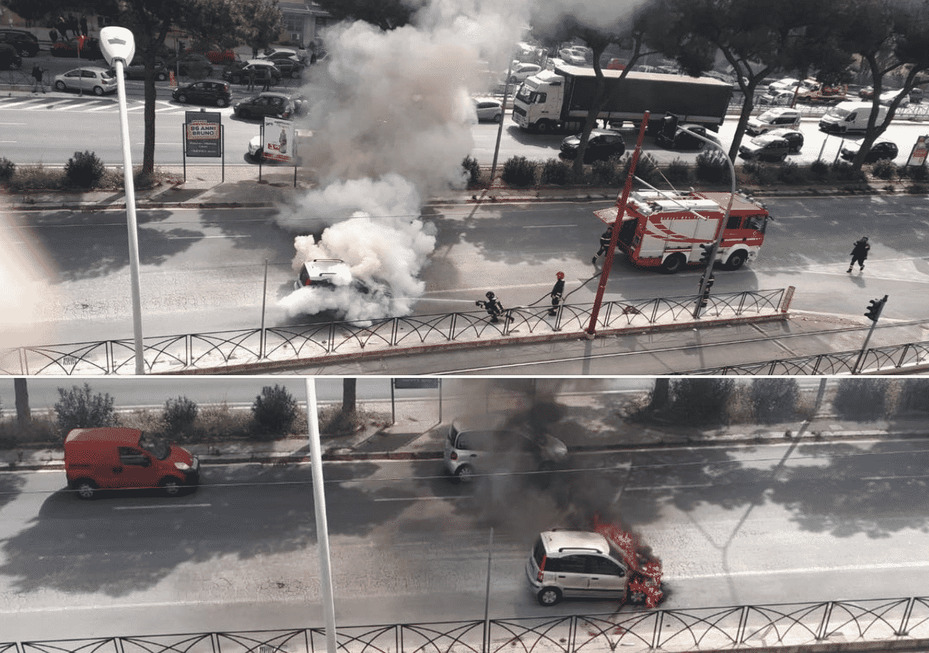 Auto in fiamme in via Evangelista di Blasi