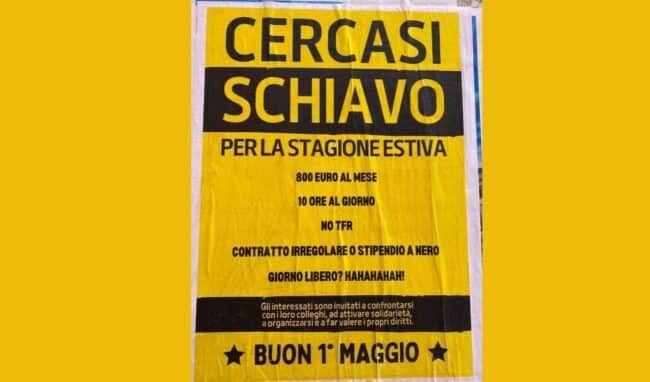 “Cercasi schiavo per la stagione estiva”: manifesti provocatori a Lipari per l’1 maggio