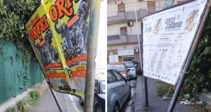 Catania, pali storti e pericolosi: la segnalazione del Comitato Vulcania