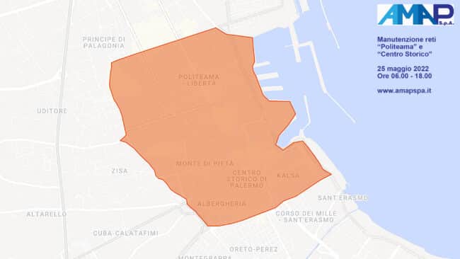 Lavori alla rete idrica, niente acqua a “Politeama” e “Centro Storico”: la MAPPA dell’area interessata