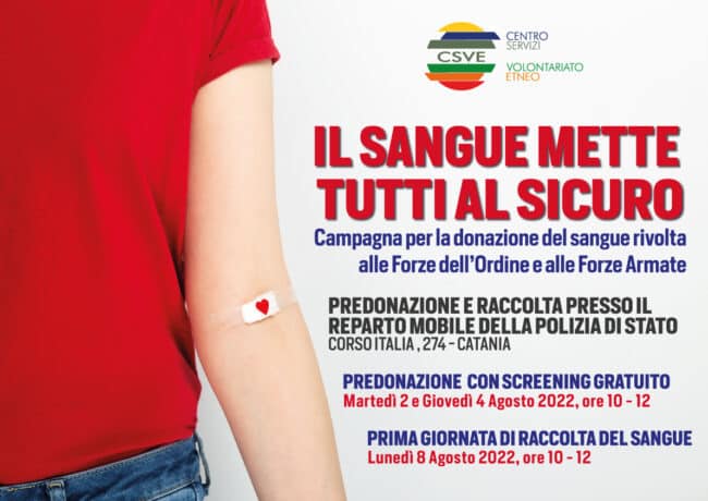 Il Csve chiama a raccolta le forze dell’ordine per donare sangue: la campagna di sensibilizzazione