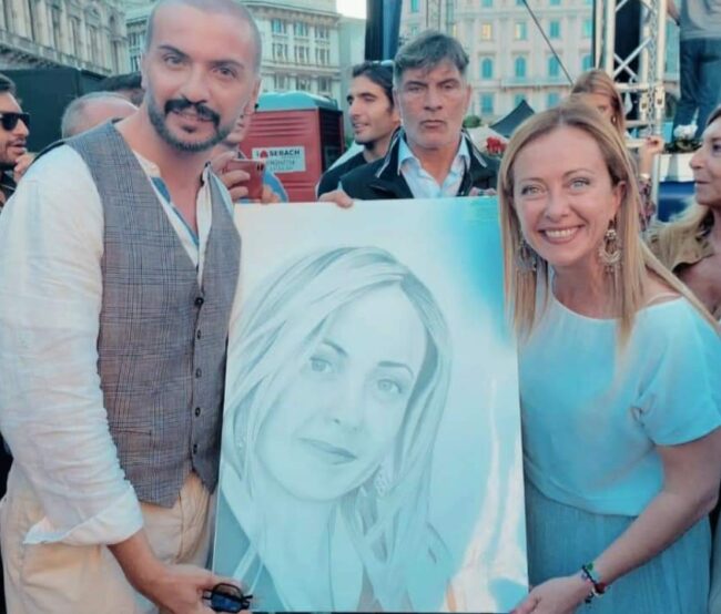 Il ritrattista dei Vip Alfonso Restivo ritrae il Presidente del Consiglio Giorgia Meloni