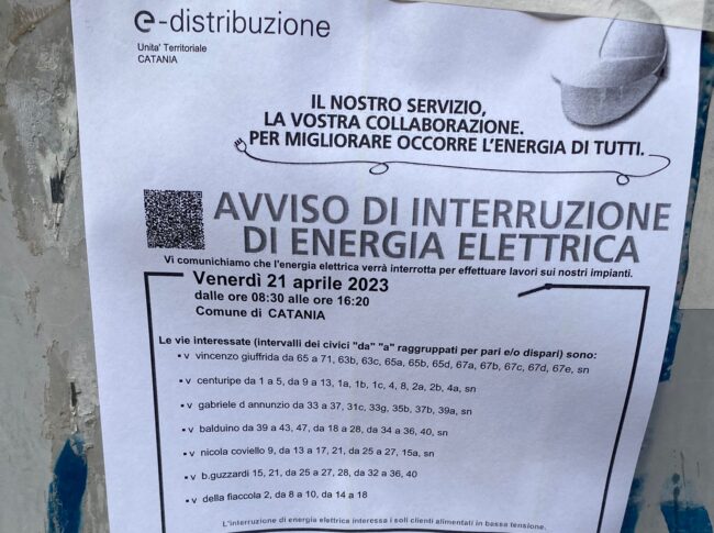 Interruzione energia elettrica Catania