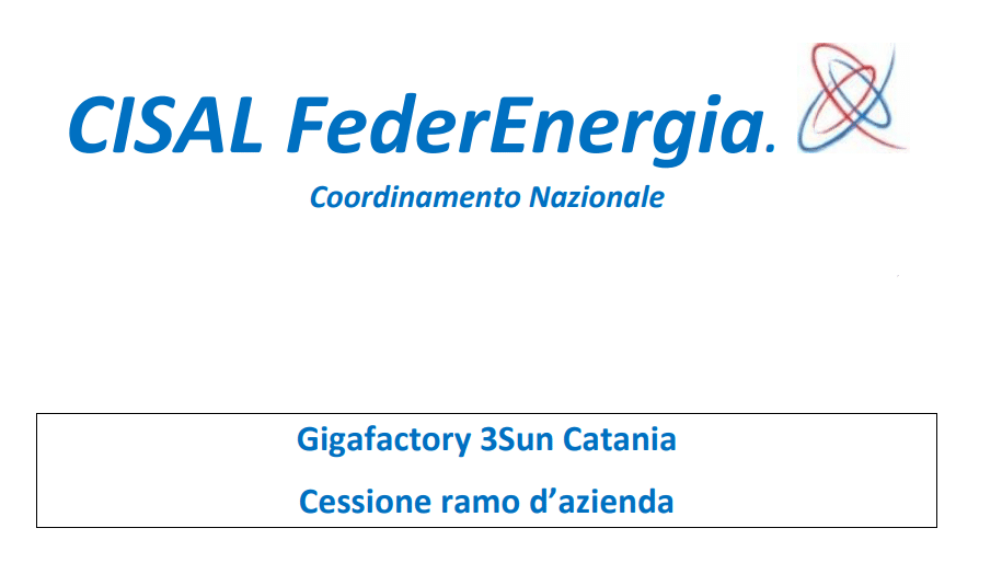 Gigafactory 3Sun Catania, cessione ramo d’azienda