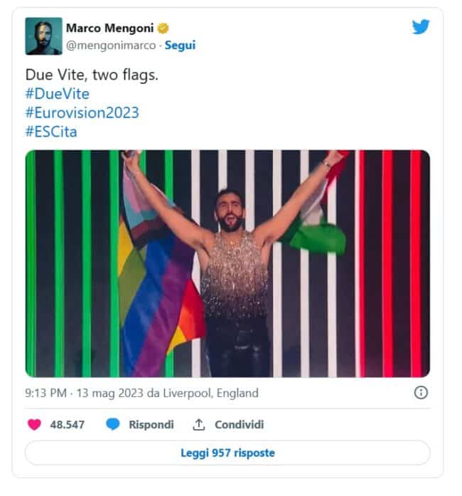 Mengoni Eurovision bandiera arcobaleno