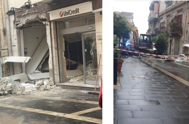 Furto all’Unicredit di Francofonte, ladri rubano due bancomat con escavatore e fuggono via