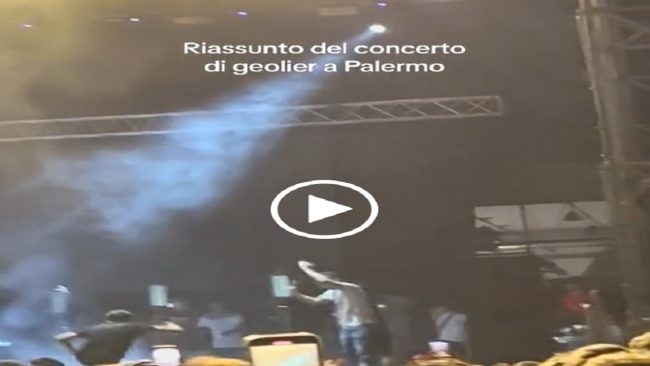 Invaso il palco durante il concerto di Geolier a Palermo: spettacolo interrotto – VIDEO