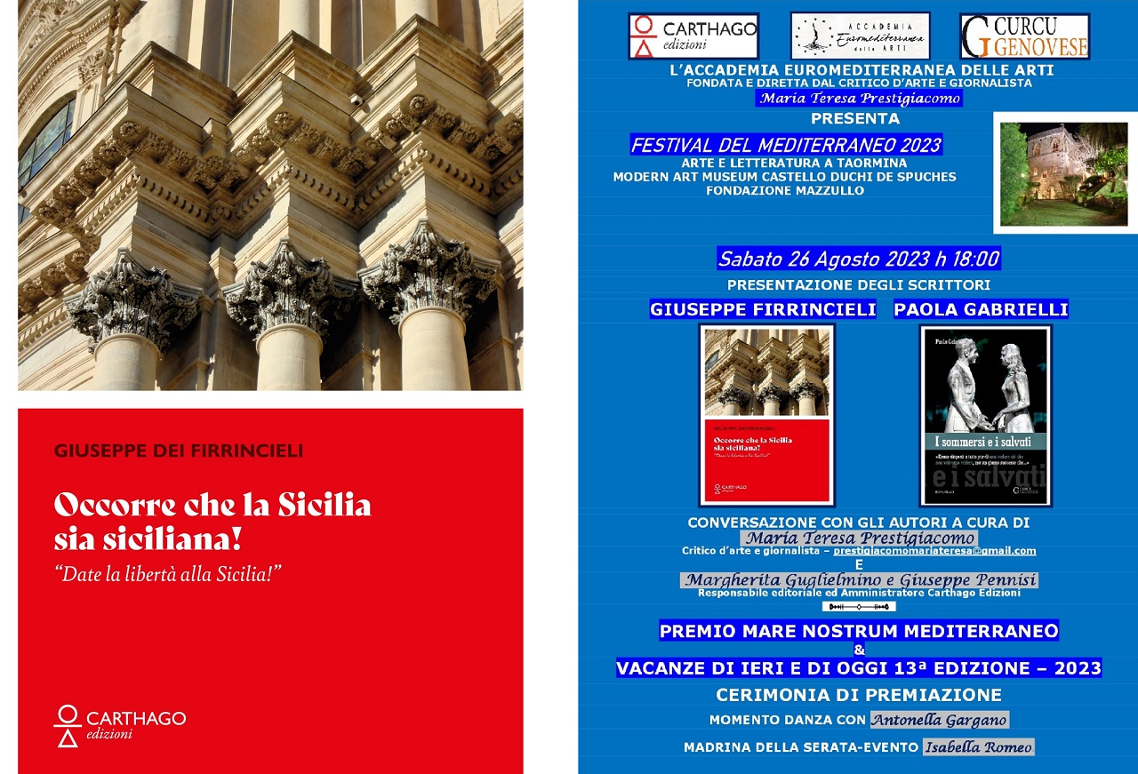Taormina, il 26 agosto presentazione del libro “Occorre che la Sicilia sia siciliana! – Date la libertà alla Sicilia