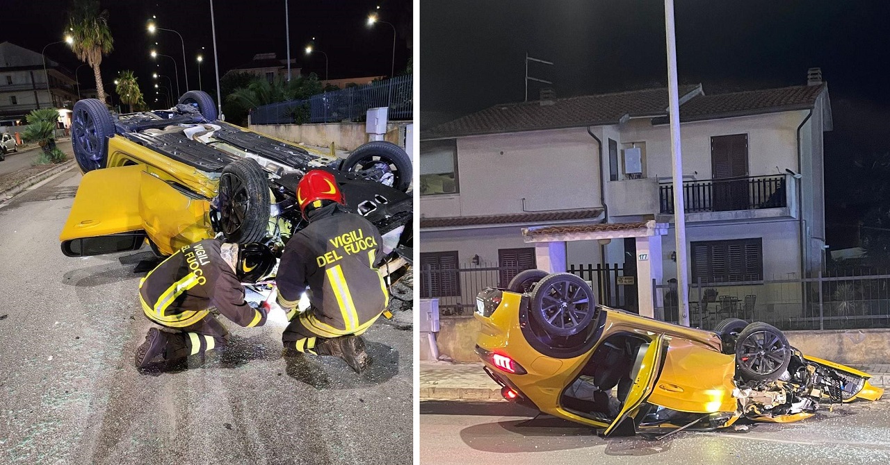 Si ribalta con l’auto a Ragusa: 18enne “miracolato”, mezzo distrutto – FOTO