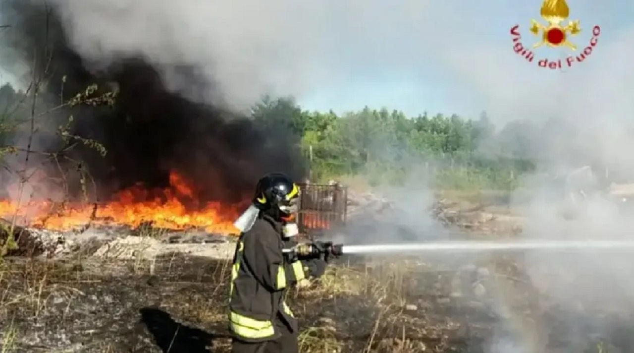 Incendio vicino l’aeroporto di Boccadifalco, vigili del fuoco in azione