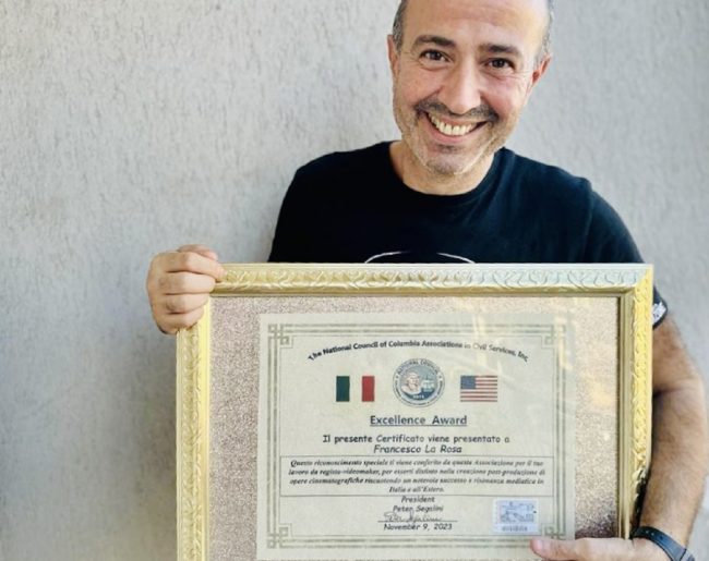 Il videomaker Francesco La Rosa ricerve il premio eccellenza “Columbus Circle Associations” di New York