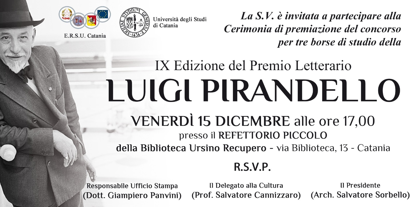 IX Edizione del Premio Letterario “Luigi Pirandello” venerdì 15 dicembre a Catania