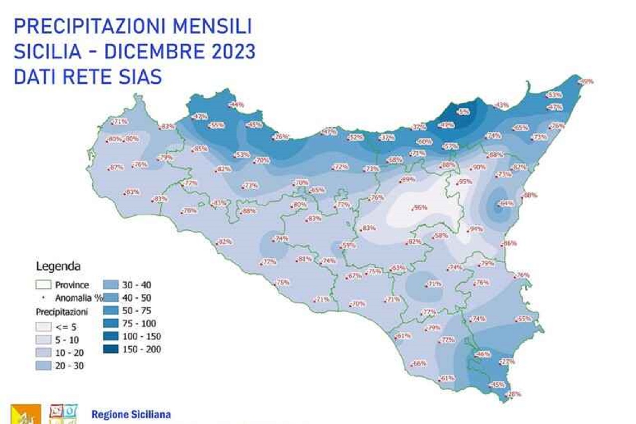 Un dicembre quasi senza piogge in Sicilia, i dati Sias