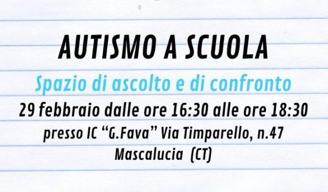 Progetto Rete Polo Sportello Autismo, incontro informativo-formativo “Autismo a scuola” all’I.C. “G. Fava” di Mascalucia