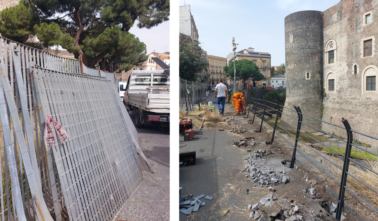 Castello Ursino, lavori in corso per la nuova ringhiera lunga 180 metri