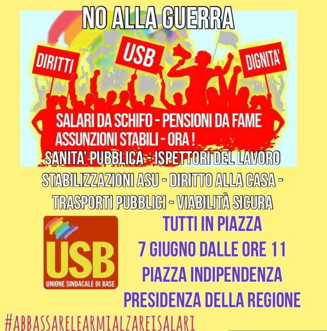 USB Sicilia scende in piazza a Palermo contro la guerra e per la difesa dei salari e dello Stato Sociale