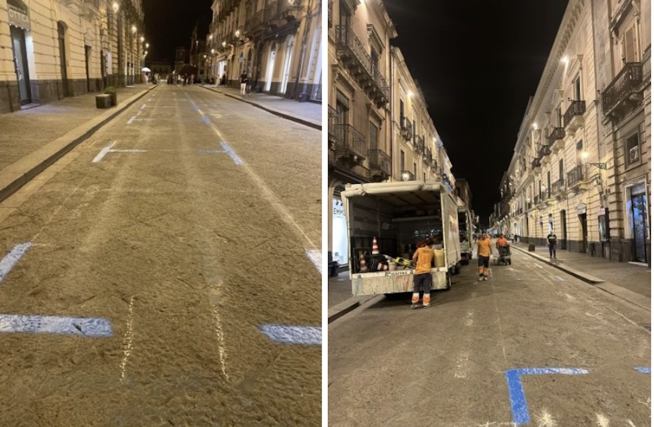 Nuova segnaletica orizzontale nel centro storico di Acireale