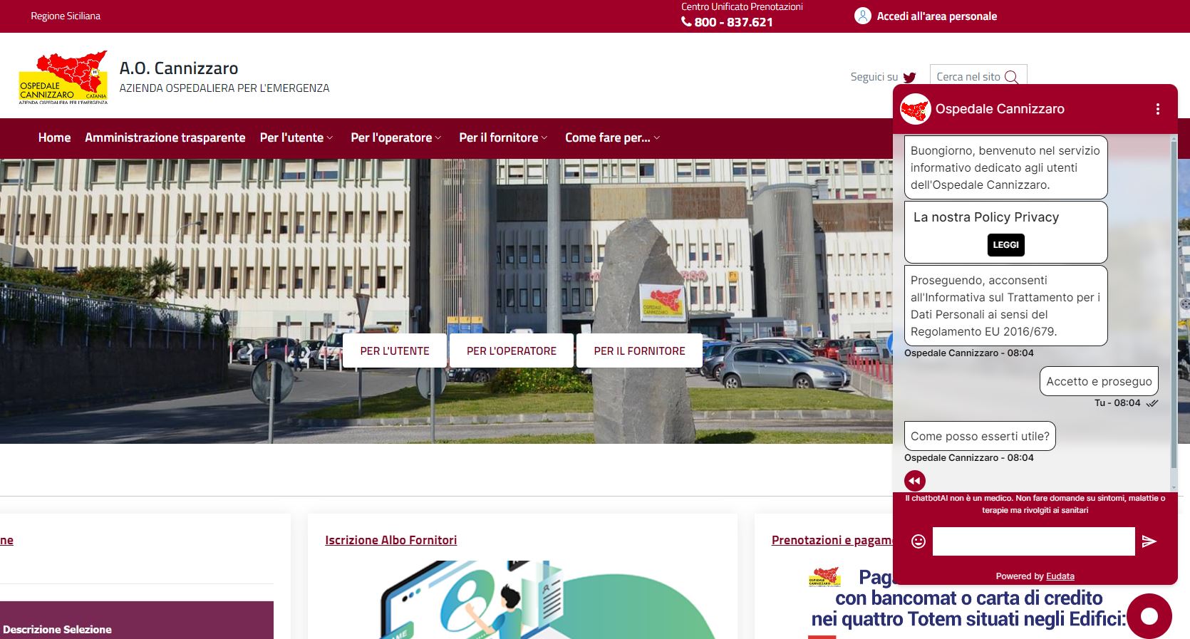 All’ospedale Cannizzaro di Catania arriva l’intelligenza Artificiale per la comunicazione con gli utenti