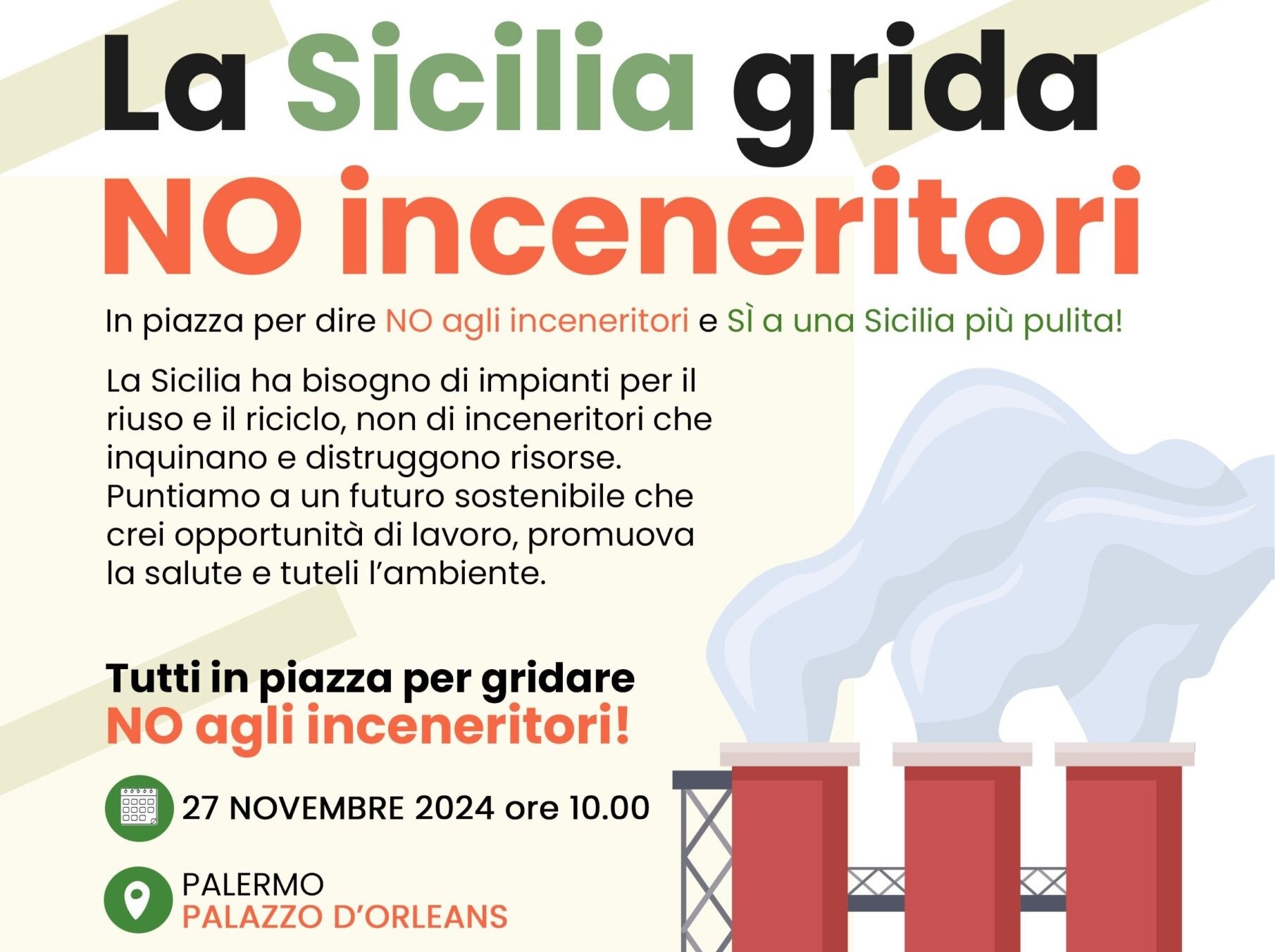 Palermo, mercoledì 27 novembre la manifestazione contro gli inceneritori