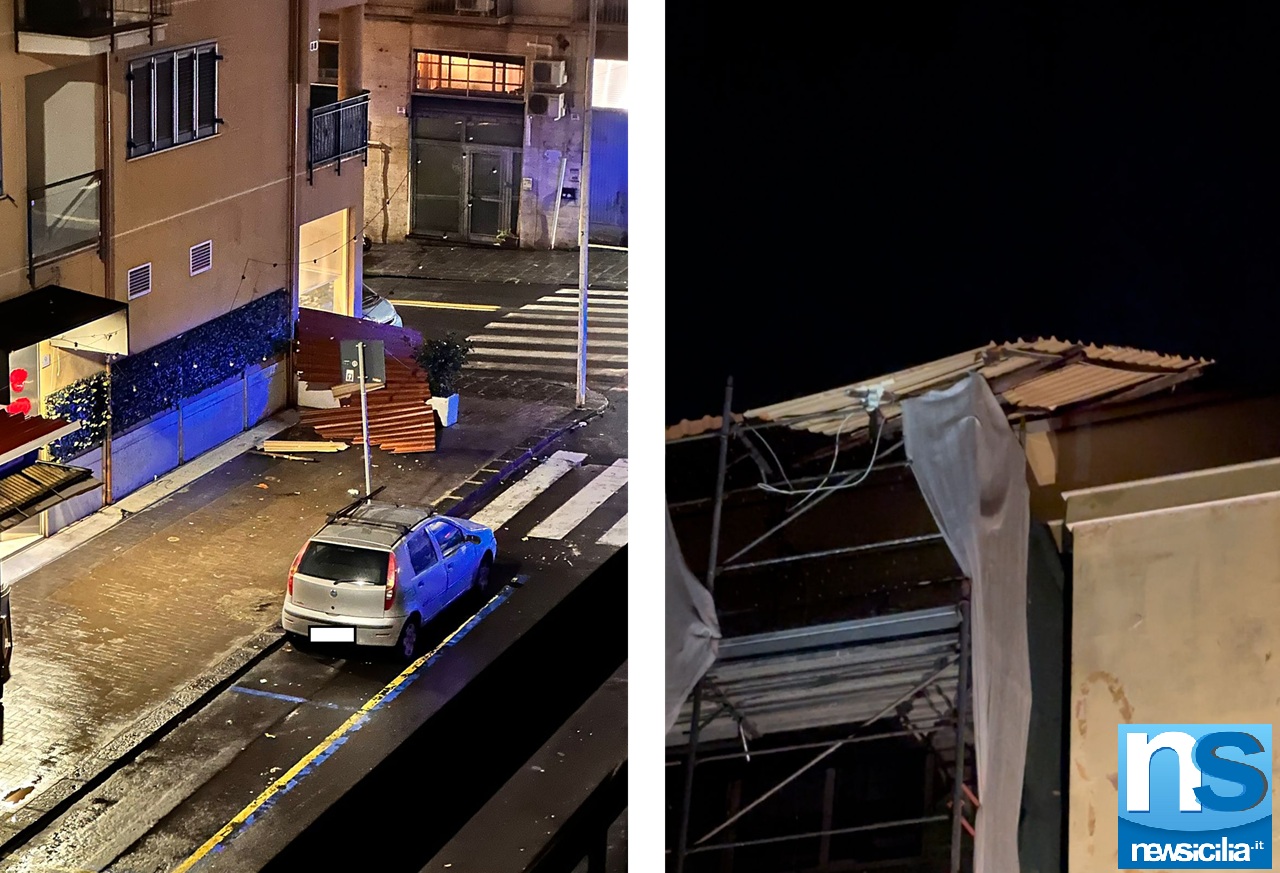 Catania, vola impalcatura da un palazzo di via Ingegnere: strada chiusa – FOTO e VIDEO