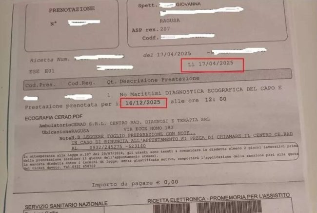 Ragusa, prescritta visita alla tiroide entro dieci giorni: appuntamento fissato tra otto mesi