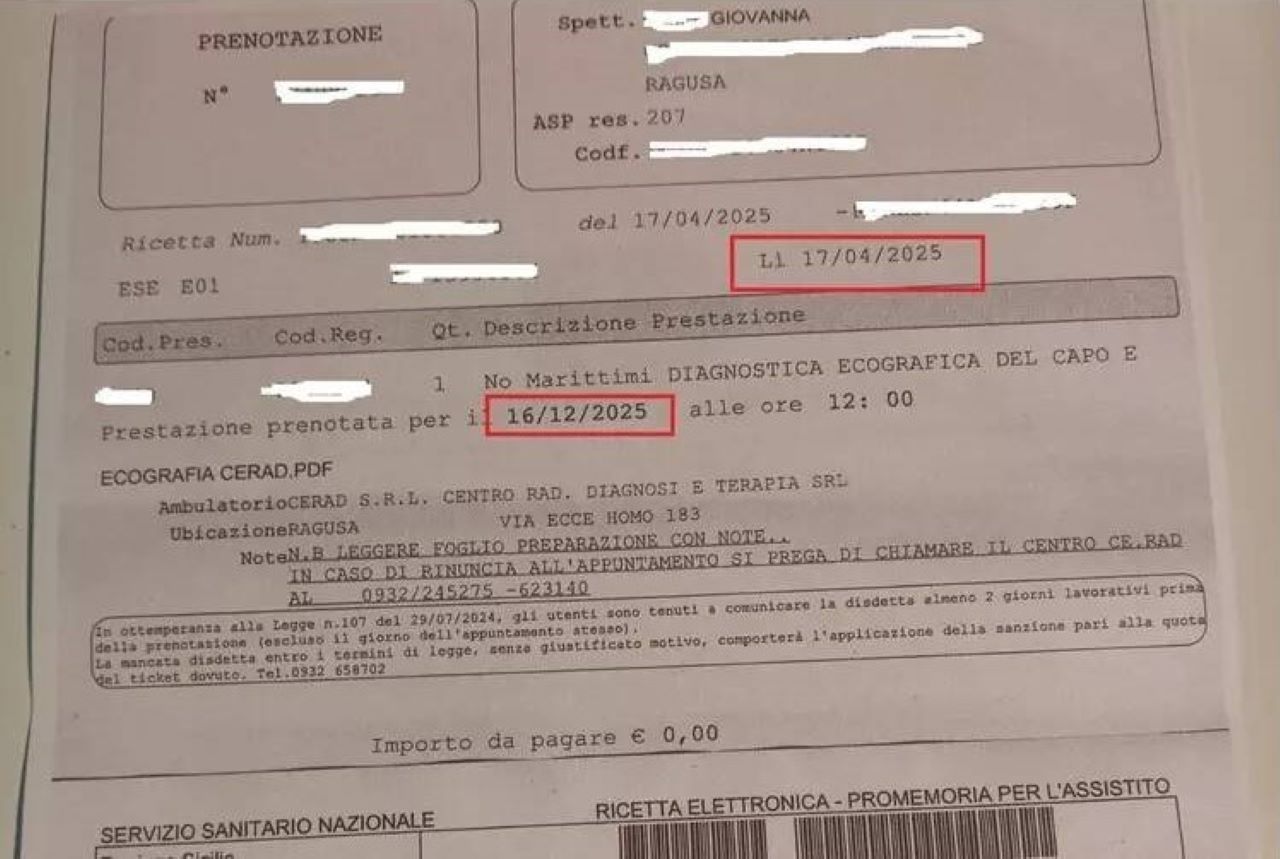 Ragusa, prescritta visita alla tiroide entro dieci giorni: appuntamento fissato tra otto mesi
