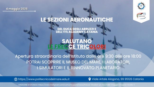 Le sezioni aeronautiche del “Duca degli Abruzzi” e ITS Academy Mobilità Sostenibile Trasporti danno il benvenuto alle Frecce Tricolori con l’apertura straordinaria dell’Istituto