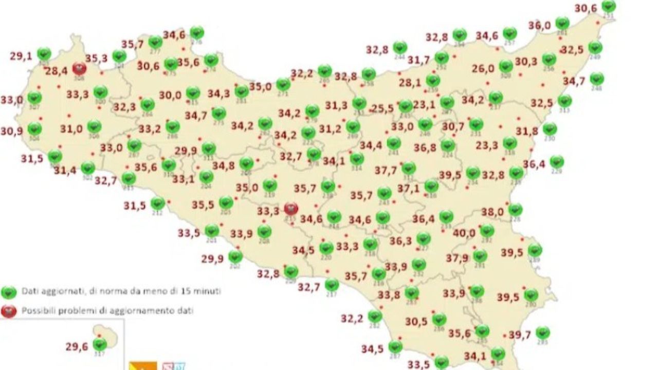 Giugno “di fuoco” in Sicilia. I dati SIAS del weekend, 40° a Lentini