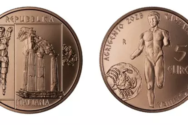Agrigento celebrata in una moneta da 5 euro: omaggio alla Capitale italiana della Cultura 2025