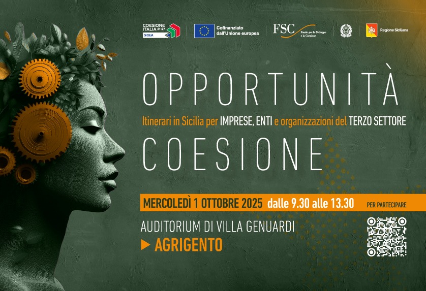 Agrigento, mercoledì la quarta tappa di Opportunità Coesione: la Regione presenta i bandi finanziati con fondi Fesr e Fsc