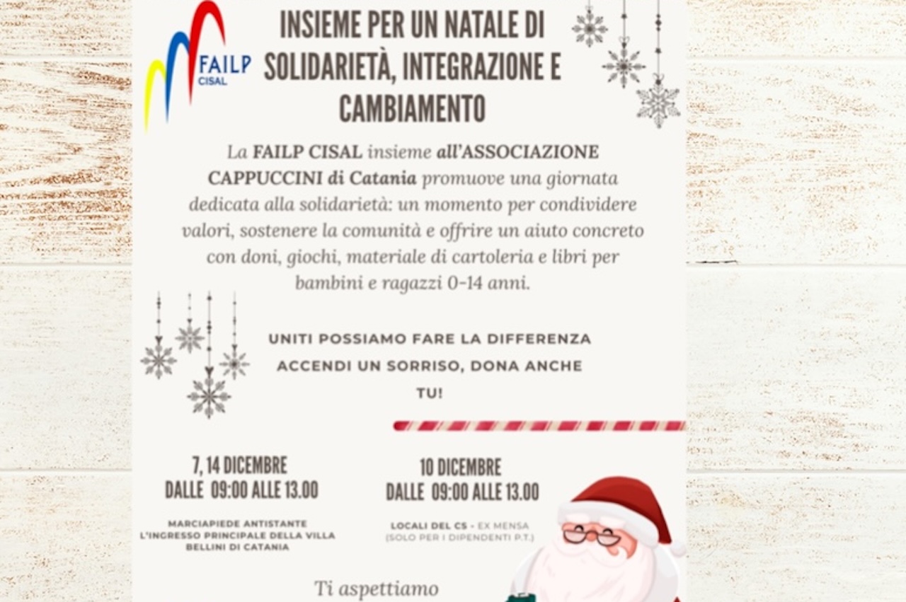 “Natale di solidarietà”: FAILP CISAL e Associazione Cappuccini di Catania lanciano una raccolta doni per bambini