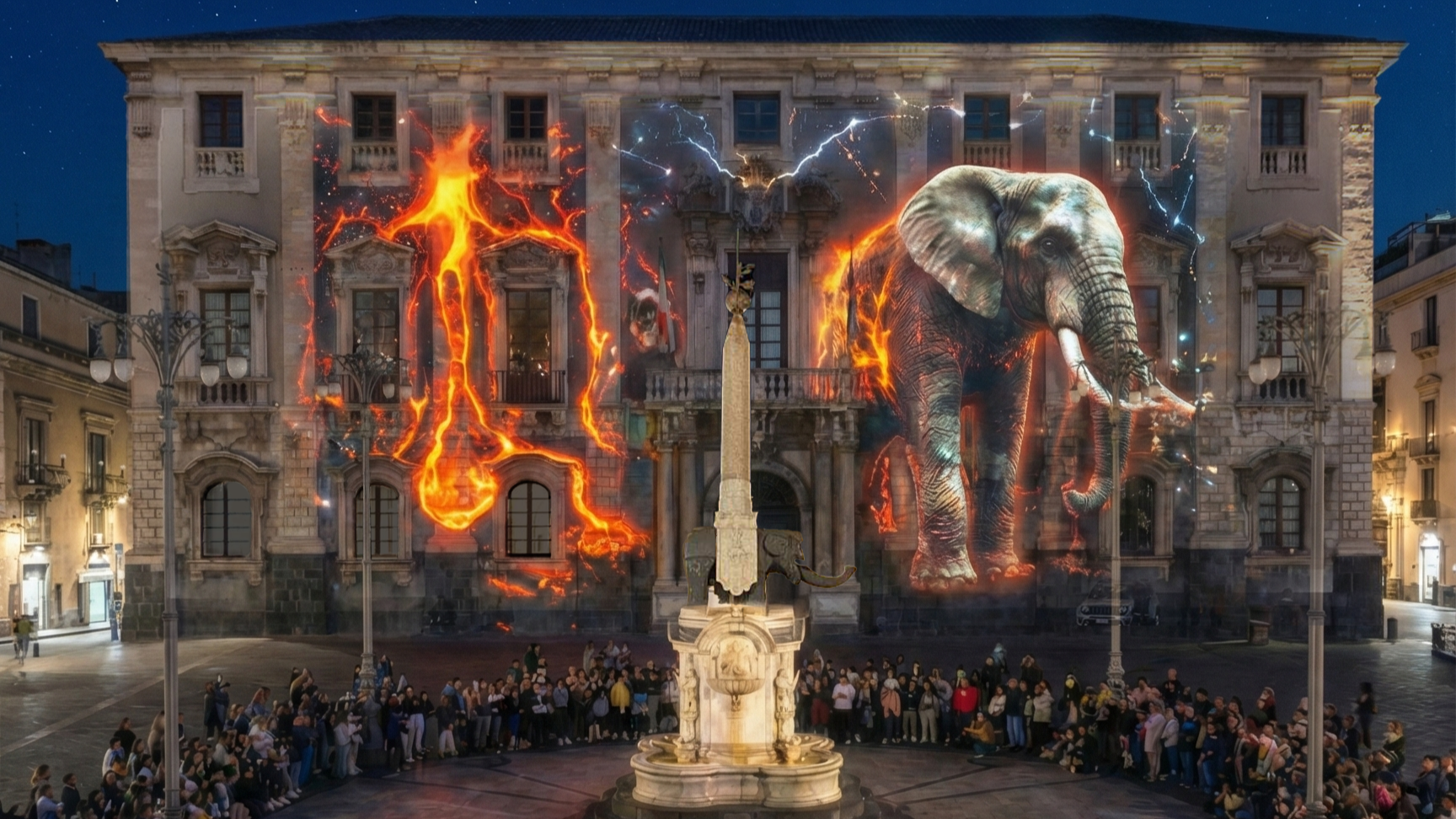 “Pietra Canta”: il mito del Liotru illumina Piazza Duomo con uno spettacolo di videomapping