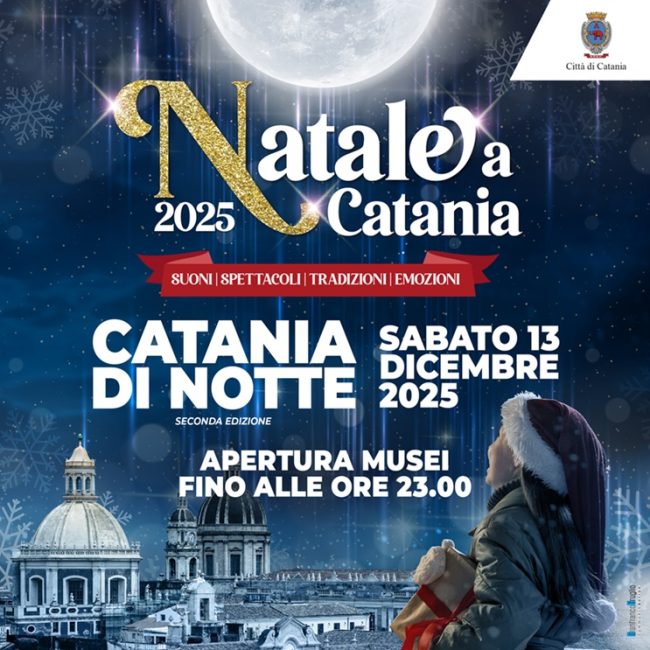 Natale 2025, sabato 13 dicembre “Catania di Notte”: musei aperti fino alle 23 con ingresso a un euro