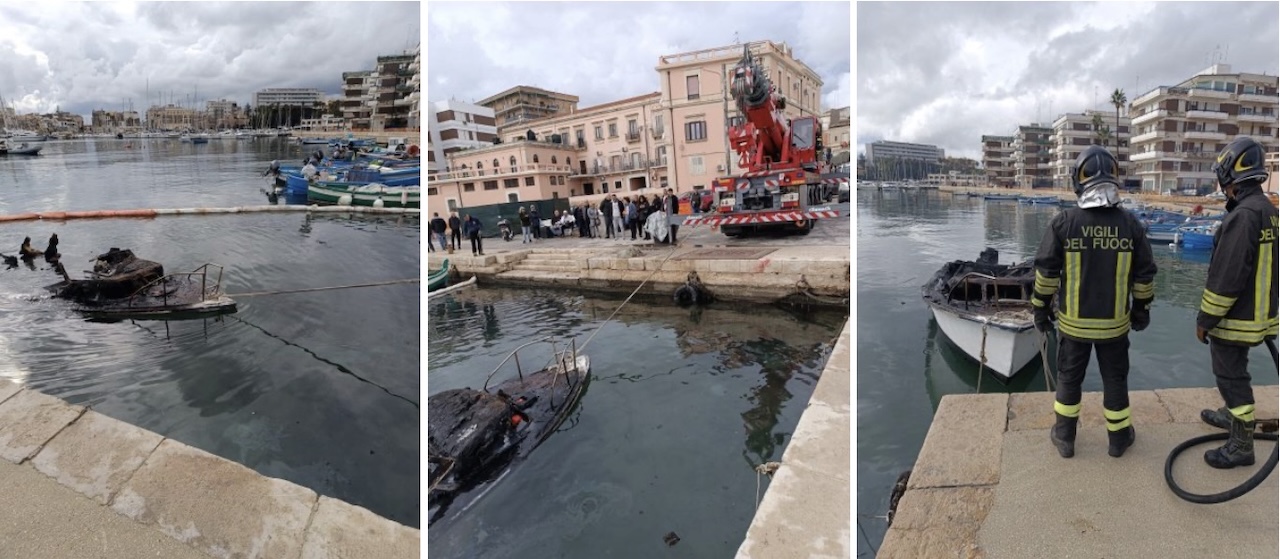 Imbarcazione in fiamme allo sbarcadero Santa Lucia