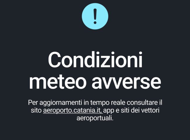 Maltempo, l’aeroporto di Catania chiude Terminal C. Variazione operatività voli