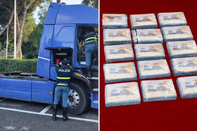 Tir fermato per un controllo sull’A18: nel vano laterale 15 chili di cocaina pronti per lo smercio
