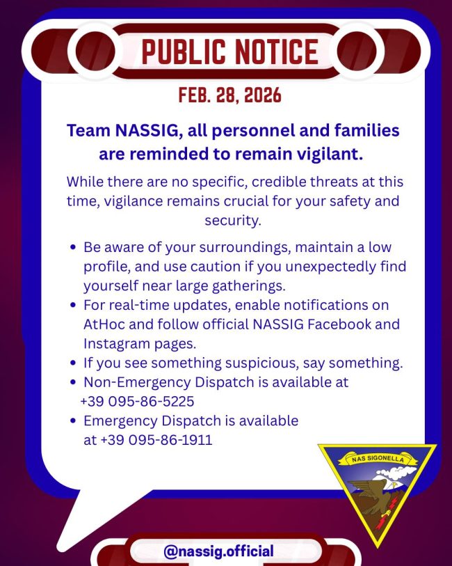 avviso di sicurezza a sigonella