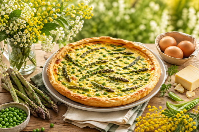 1° Maggio in tavola: torta salata primavera con asparagi e piselli