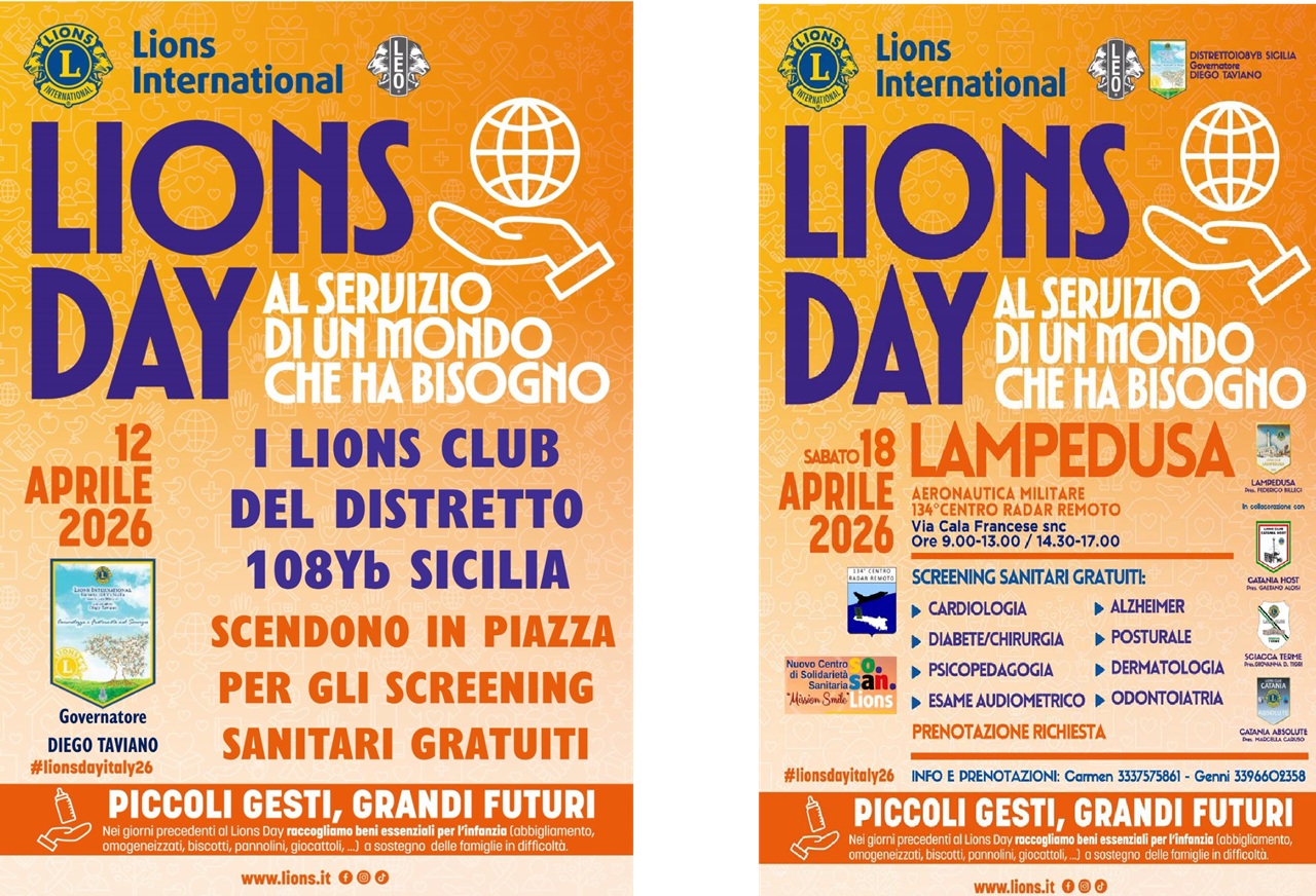 Lions Day 2026 in Sicilia, domenica 12 aprile screening sanitari gratuiti e iniziative solidali. Sabato 18 a Lampedusa