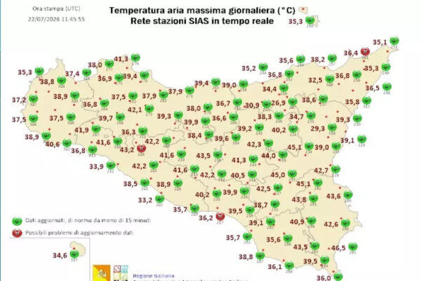 Caldo record in Sicilia: a Noto sfiorati i 47 gradi, oltre 45°C anche nel Catanese e nel Siracusano