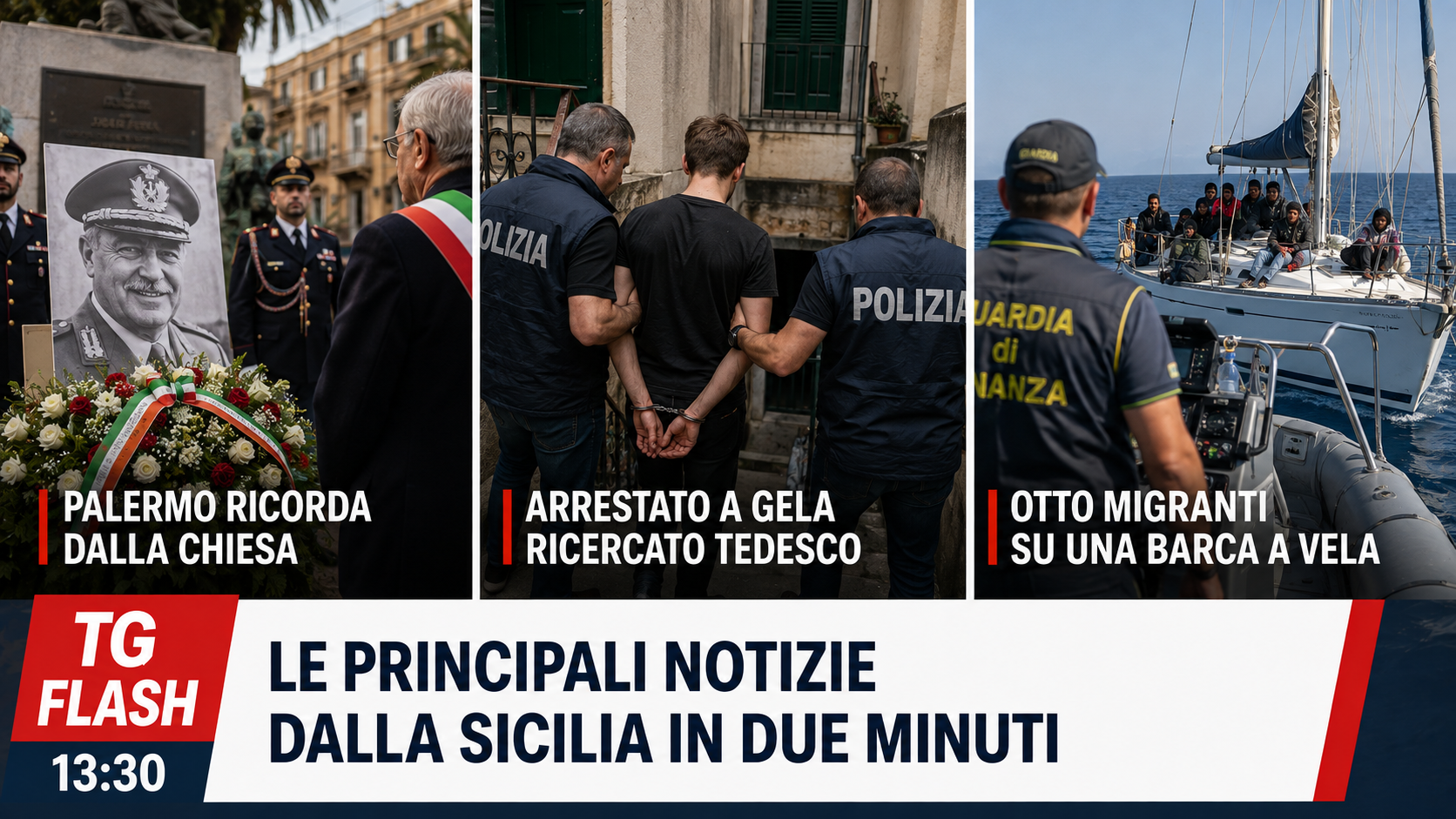 Palermo ricorda Dalla Chiesa, arresti a Gela e migranti intercettati al largo di Mazara | TG Flash 13:30