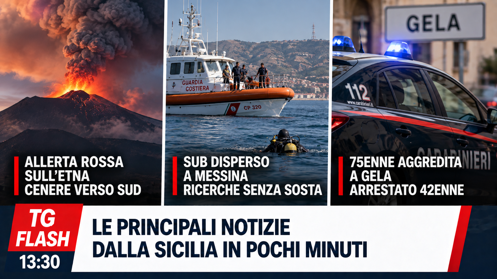 Allerta rossa sull’Etna, sub disperso a Messina e 75enne aggredita a Gela | TG Flash 13:30