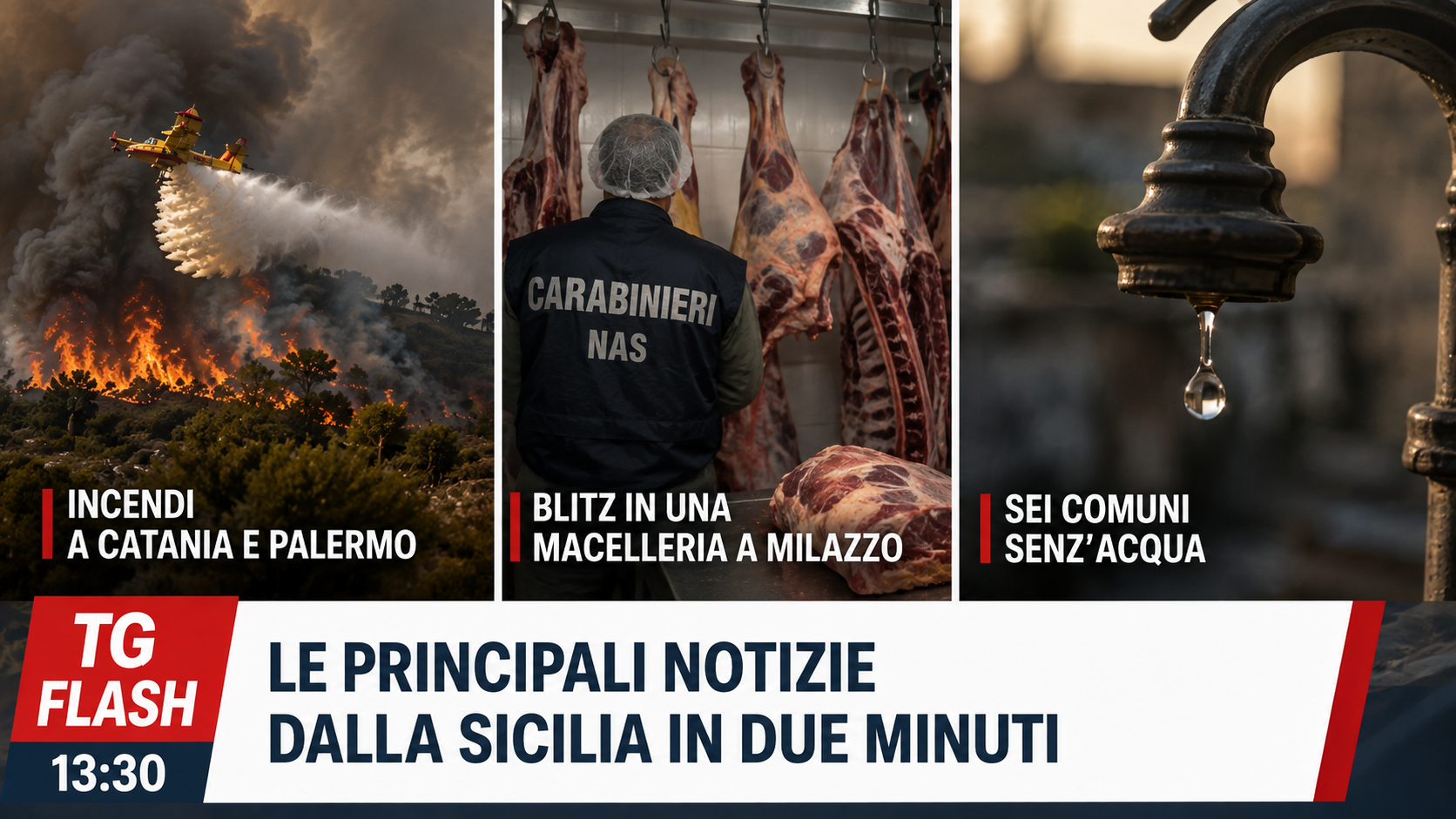 Incendi a Catania e Palermo, blitz in una macelleria a Milazzo. Sei Comuni senz’acqua | TG Flash 13:30