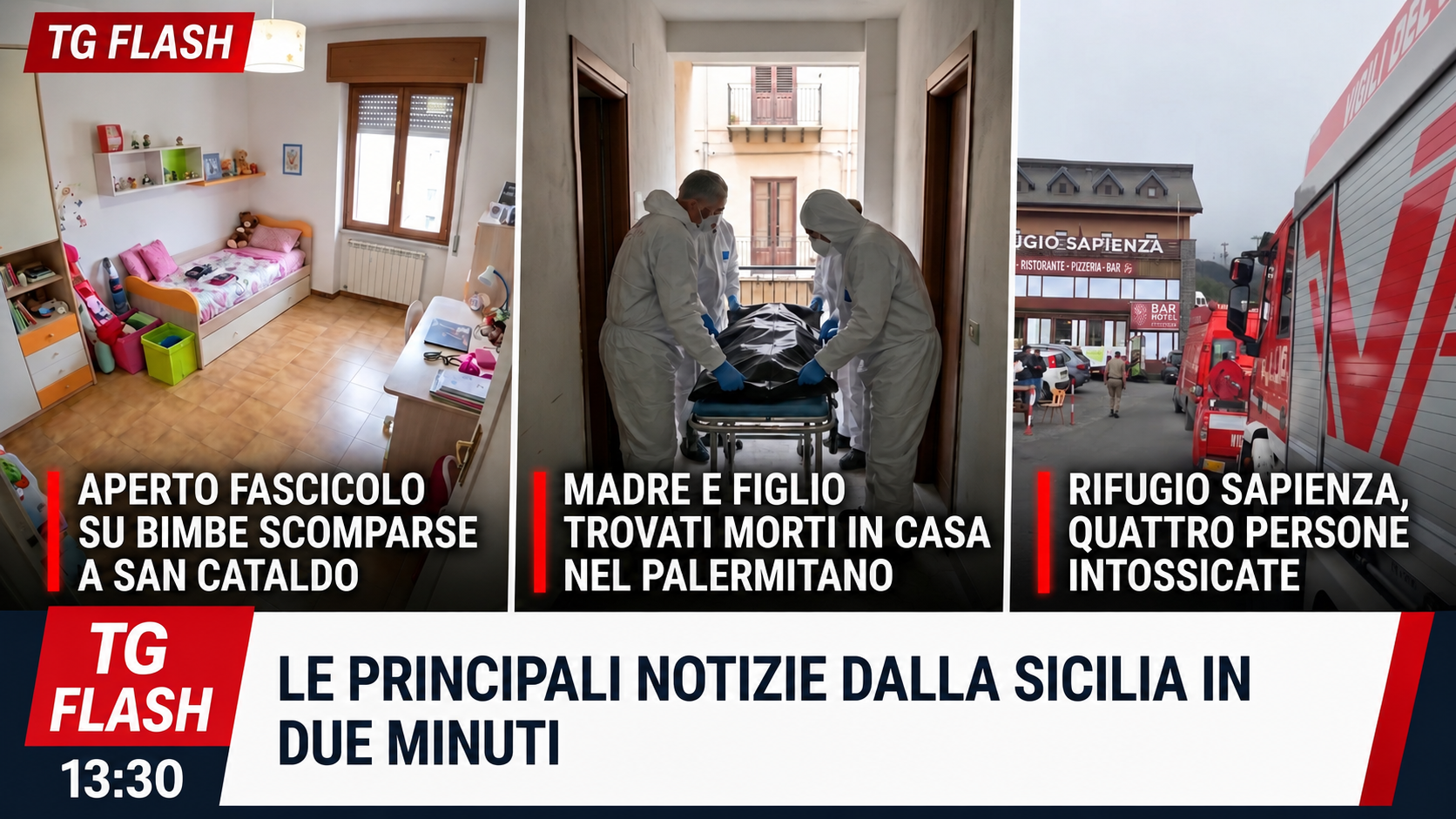 Inchiesta su bimbe di San Cataldo, madre e figlio morti in casa. Quattro intossicati a Rifugio Sapienza | TG Flash 13:30