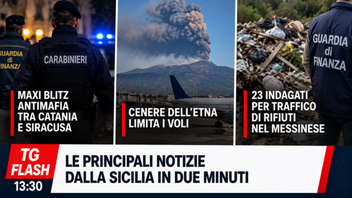 Maxi blitz antimafia tra Catania e Siracusa, cenere dell’Etna limita i voli e 23 indagati per traffico di rifiuti | TG Flash 13:30
