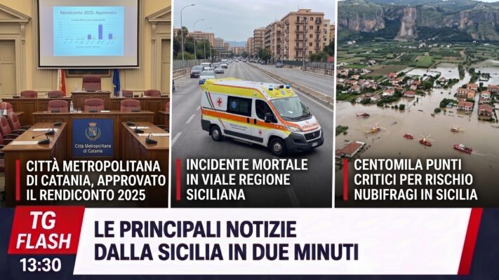 Approvato rendiconto 2025 a Catania, incidente mortale a Palermo. In Sicilia punti critici per nubufragi | TG Flash 13:30