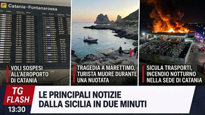 Voli sospesi a Catania, turista muore a Marettimo. Incendio alla sede etnea di Sicula Trasporti | TG Flash 13:30