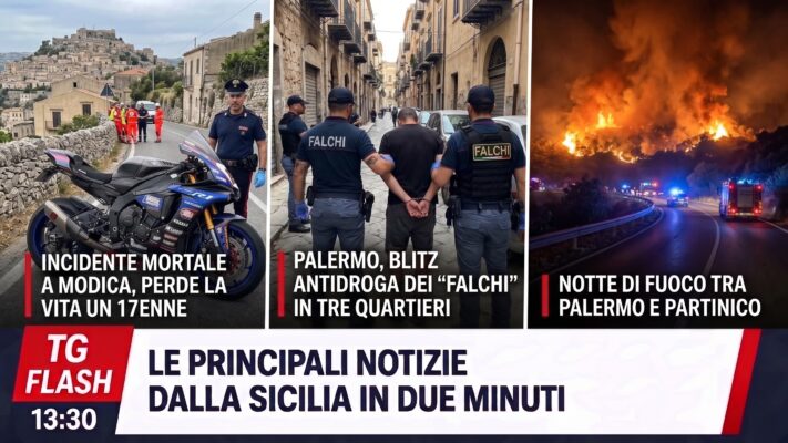 Minorenne muore in scooter a Modica, blitz antidroga dei “Falchi”. Notte di fuoco nel Palermitano | TG Flash 13:30
