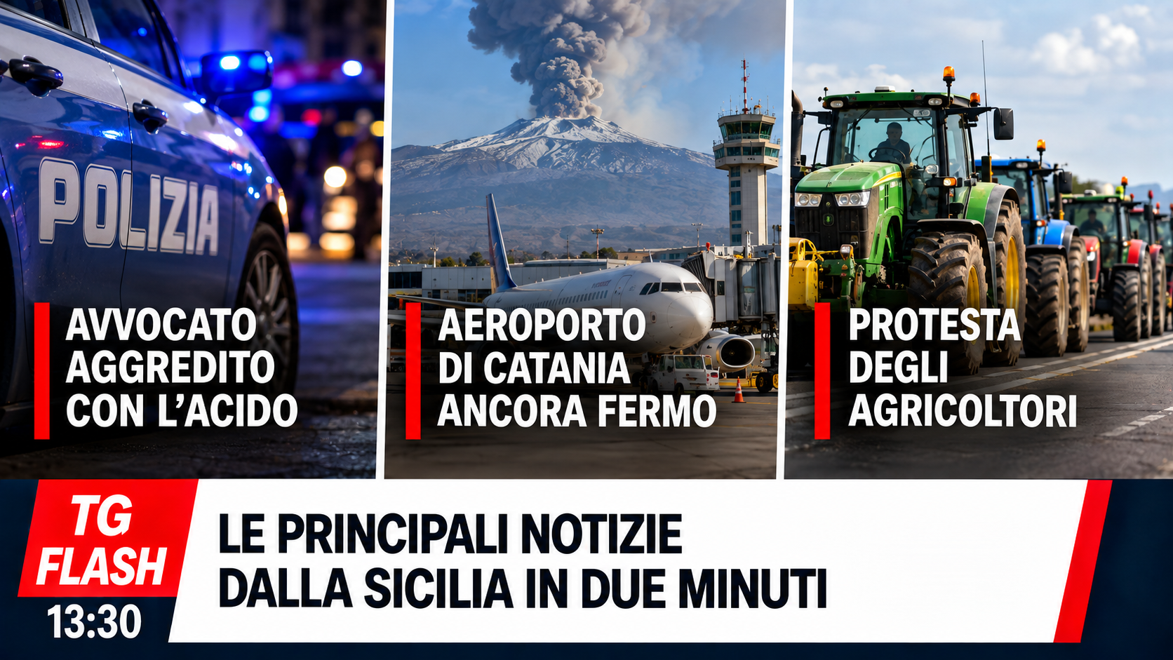 Fermata l’ex cliente dell’avvocato aggredito con acido, Catania senza voli e trattori in strada | TG Flash 13:30