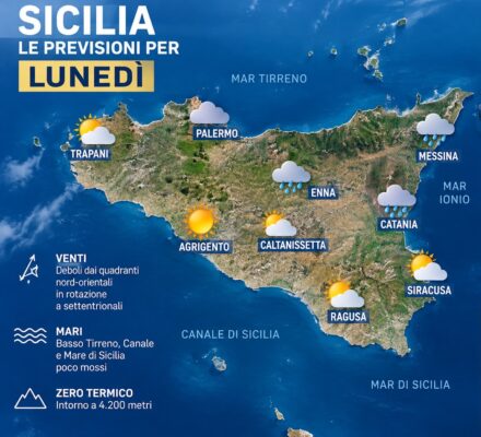 Meteo: in Sicilia lunedì tra sole, nuvole e piogge. Temperature in lieve calo